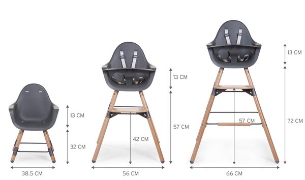 Childhome Evolu 2 söögitool 2in1 turvakaarega, Natural Anthracite - Childhome