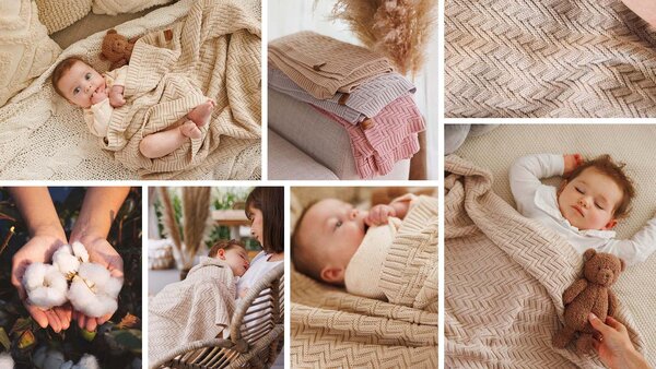 BabyOno cotton knitted blanket 75x100cm, Beige - BabyOno