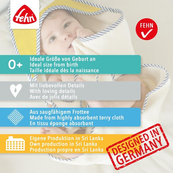 Fehn hooded bath towel 80x80cm, Sloth - Fehn