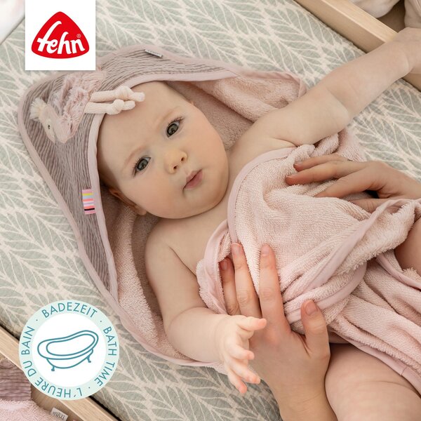 Fehn hooded bath towel 80x80cm, Flamingo - Fehn