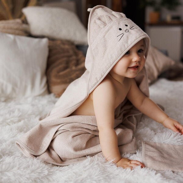 BabyOno bamboo полотенце с капюшоном 100x100cm Beige - BabyOno