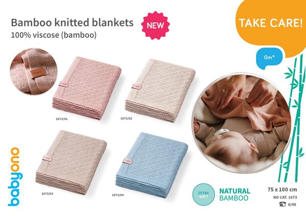 BabyOno Bamboo knitted blanket 75x100cm, Blue - BabyOno