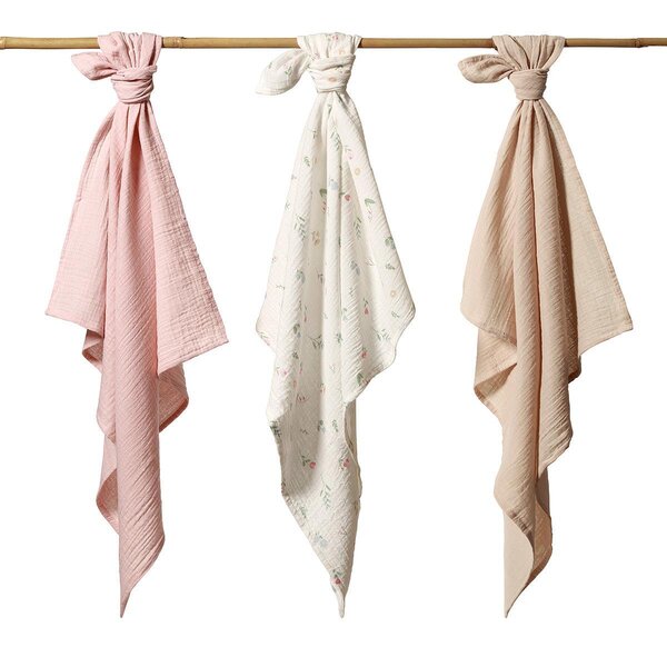 BabyOno crinkled muslin diapers 70x70cm, Pink 3pcs  - BabyOno