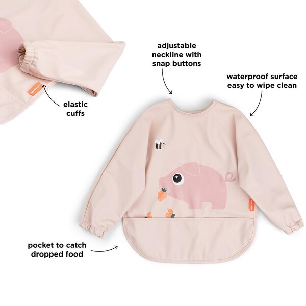 Done by Deer Sleeved pocket bib, Tiny farm Powder - Done by Deer