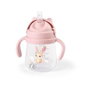 BabyOno mācību krūze ar salmiņu un atsvaru 270ml, Pink - BabyOno