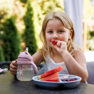 BabyOno mācību krūze ar salmiņu un atsvaru 270ml, Pink - BabyOno