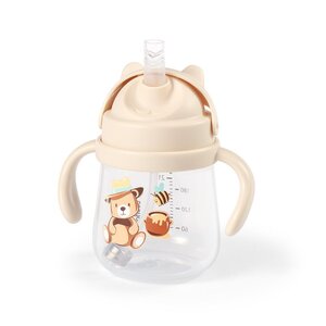 BabyOno mācību krūze ar salmiņu un atsvaru 270ml, Beige - BabyOno