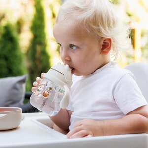 BabyOno mācību krūze ar salmiņu un atsvaru 270ml, Beige - BabyOno